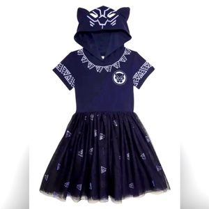 Girls Marvel Black Panther Hooded Layered Tulle Knee Length Dress LARGE